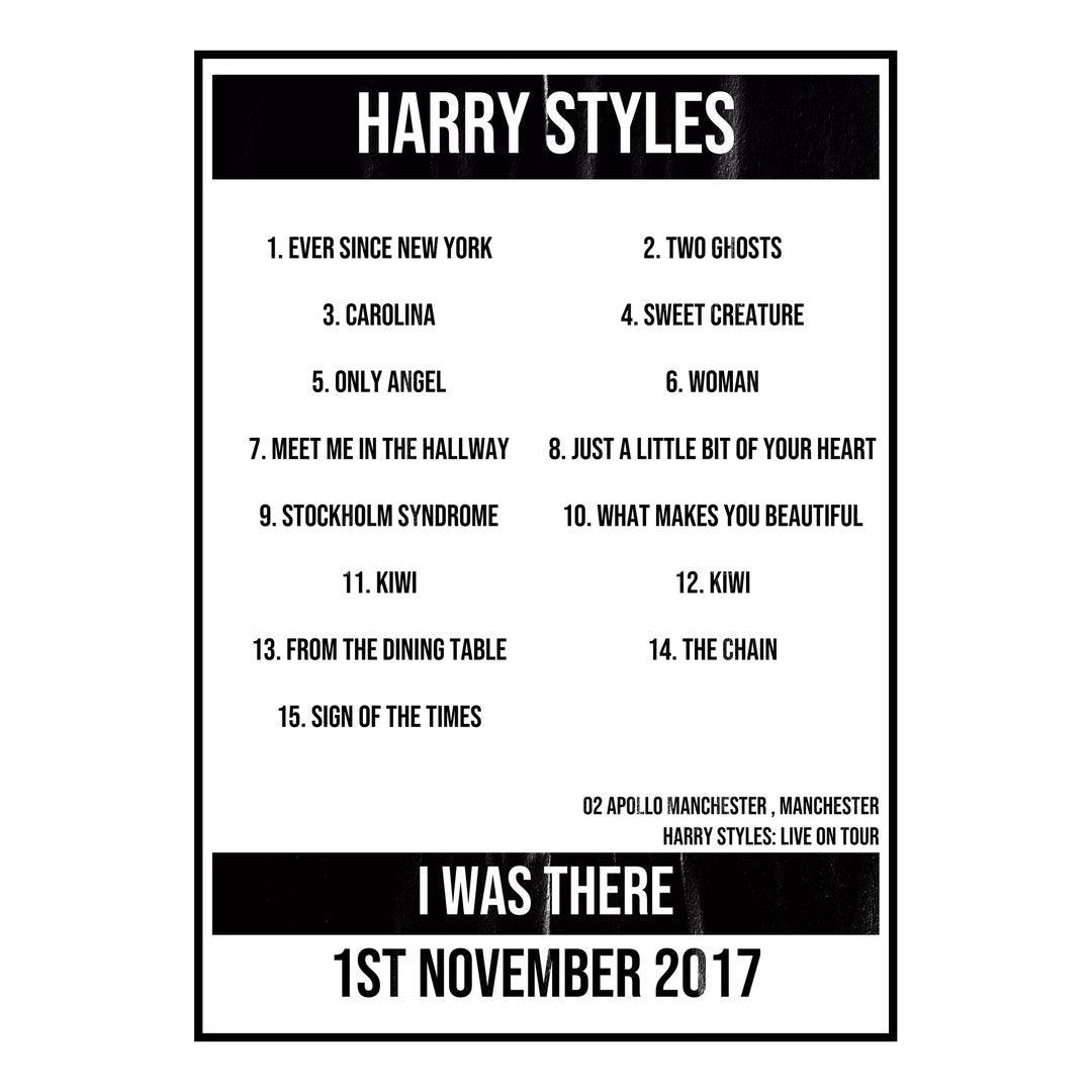 Harry Styles Manchester 1st November 2017 Setlist poster