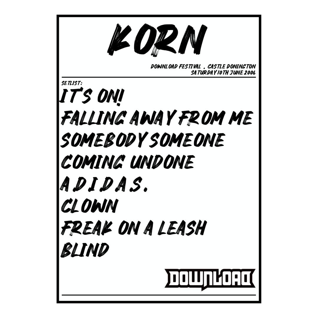 Korn Castle Donington 10th June 2006 Setlist poster