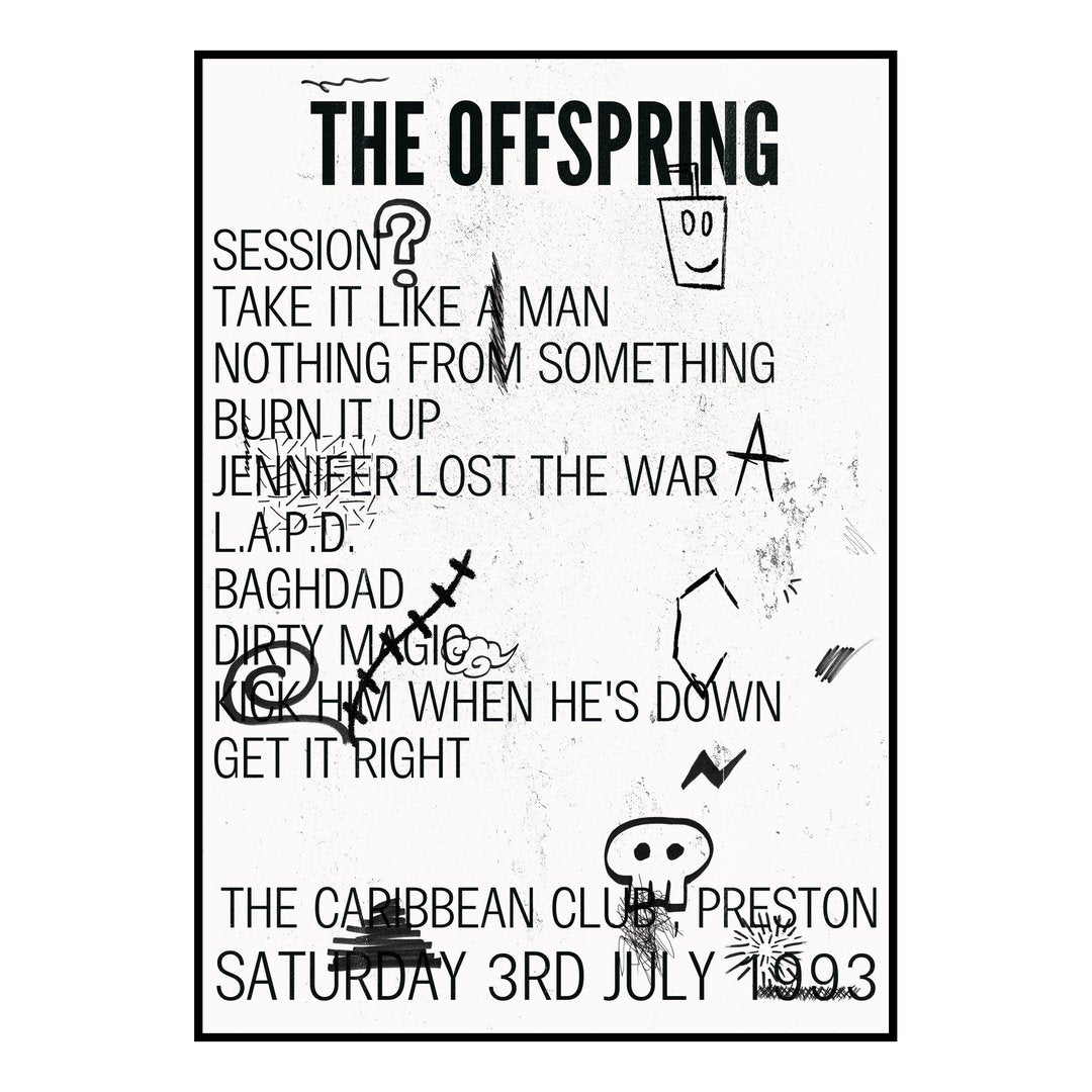 The Offspring Preston 3rd July 1993 Setlist poster