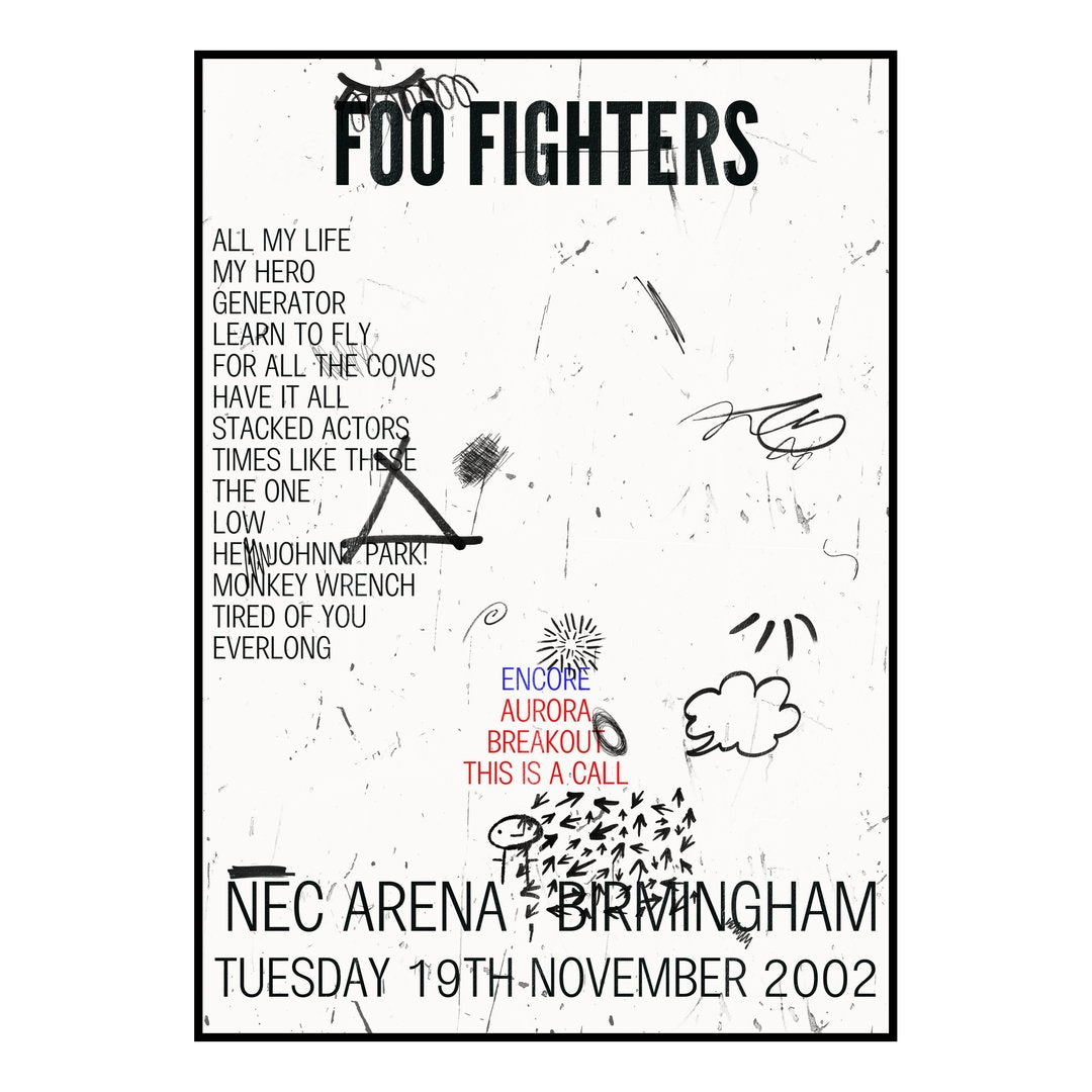 Foo Fighters Birmingham 19th November 2002 Setlist poster