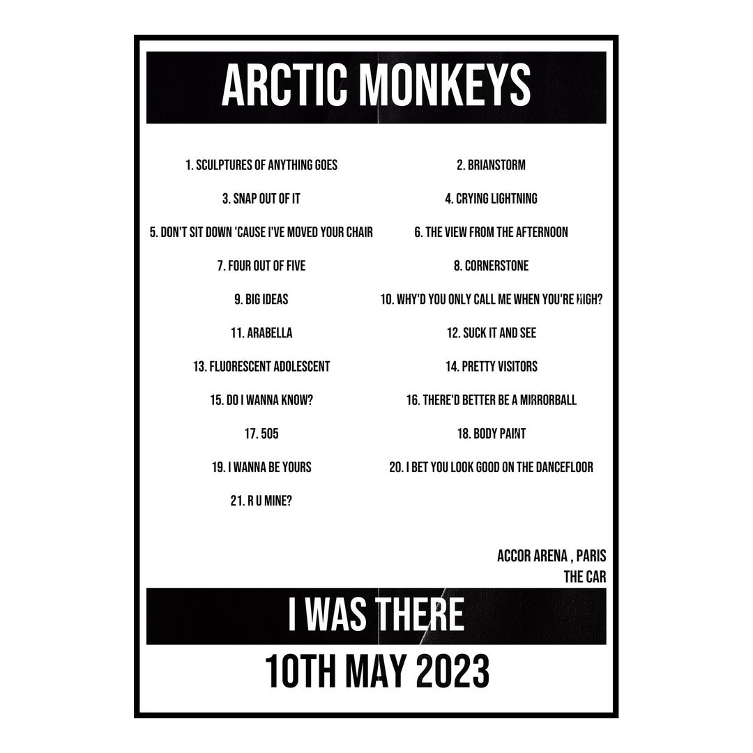 Arctic Monkeys Paris 10th May 2023 Setlist poster