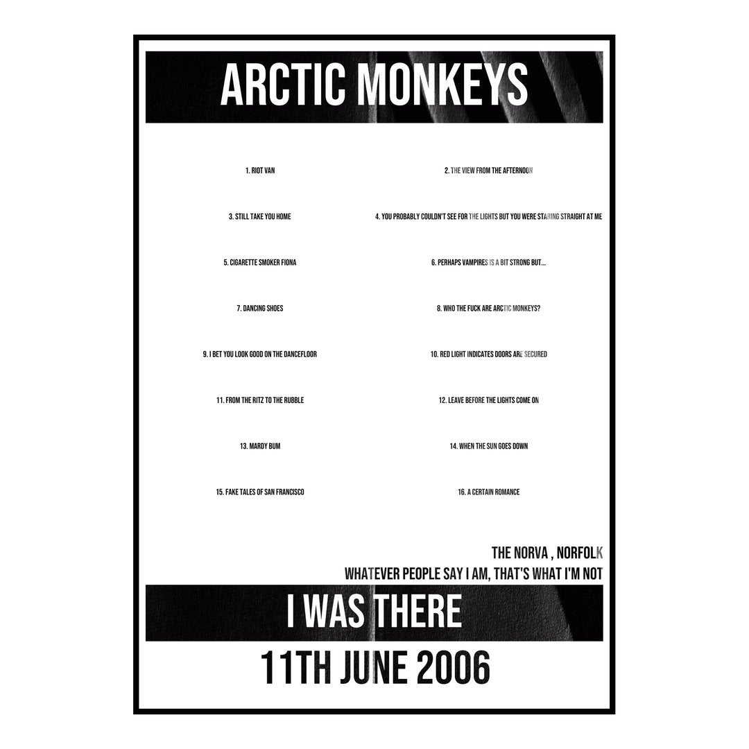 Arctic Monkeys Norfolk 11th June 2006 Setlist poster