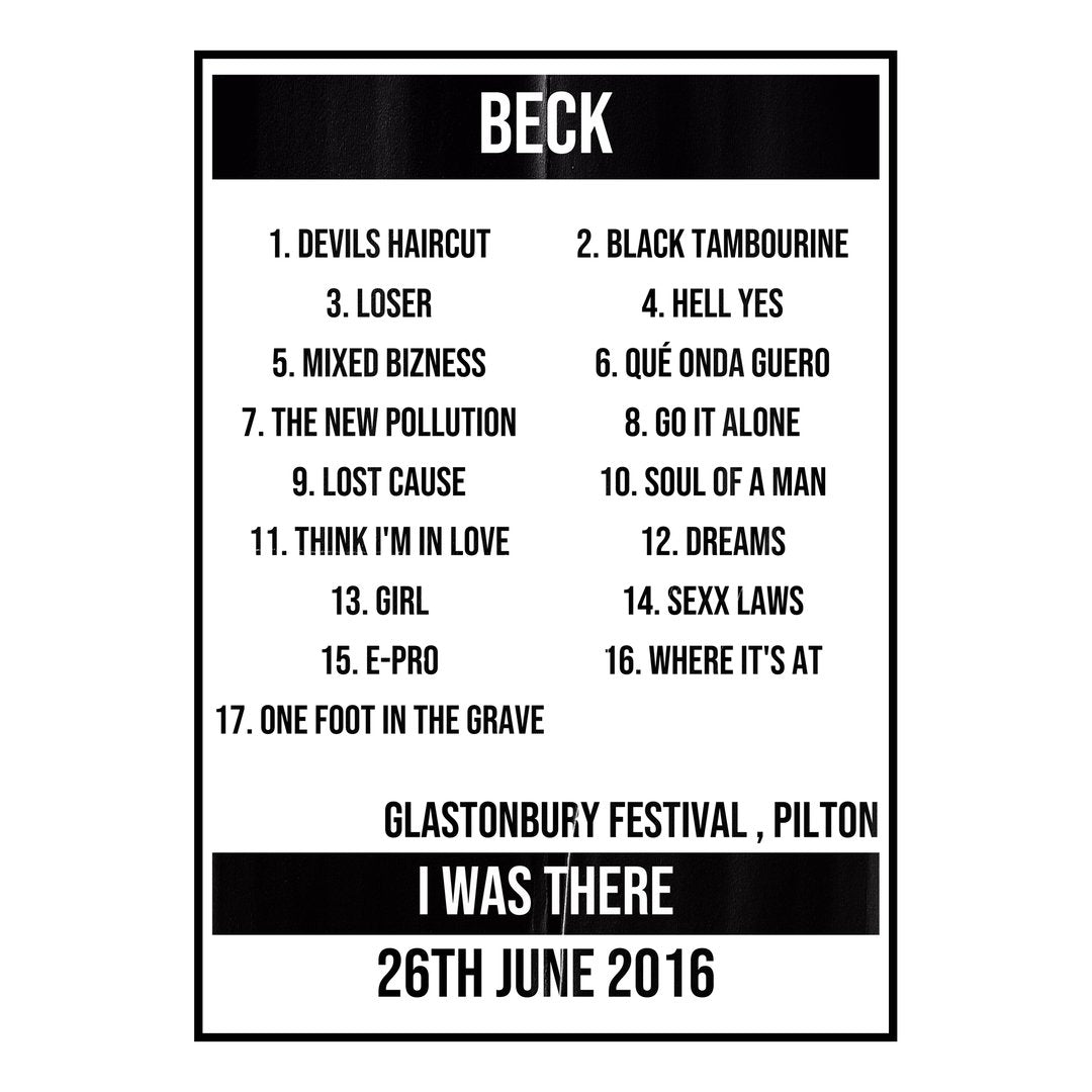 Beck Pilton 26th June 2016 Setlist poster