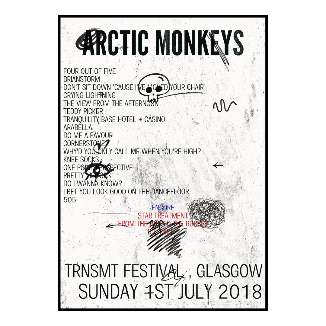 Arctic Monkeys Glasgow 1st July 2018 Setlist poster