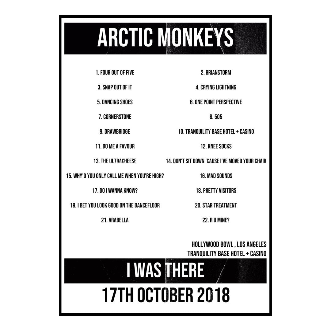 Arctic Monkeys Los Angeles 17th October 2018 Setlist poster