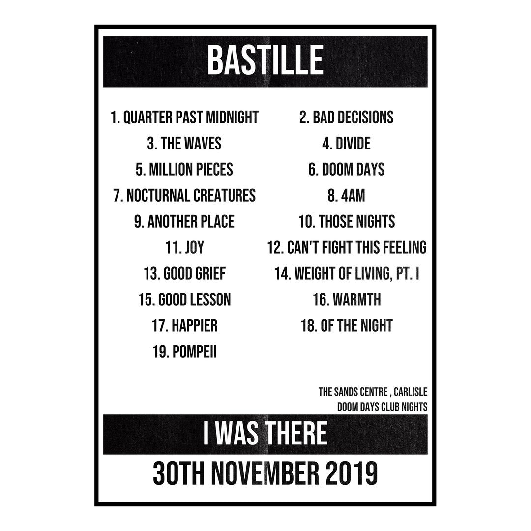 Bastille Carlisle 30th November 2019 Setlist poster