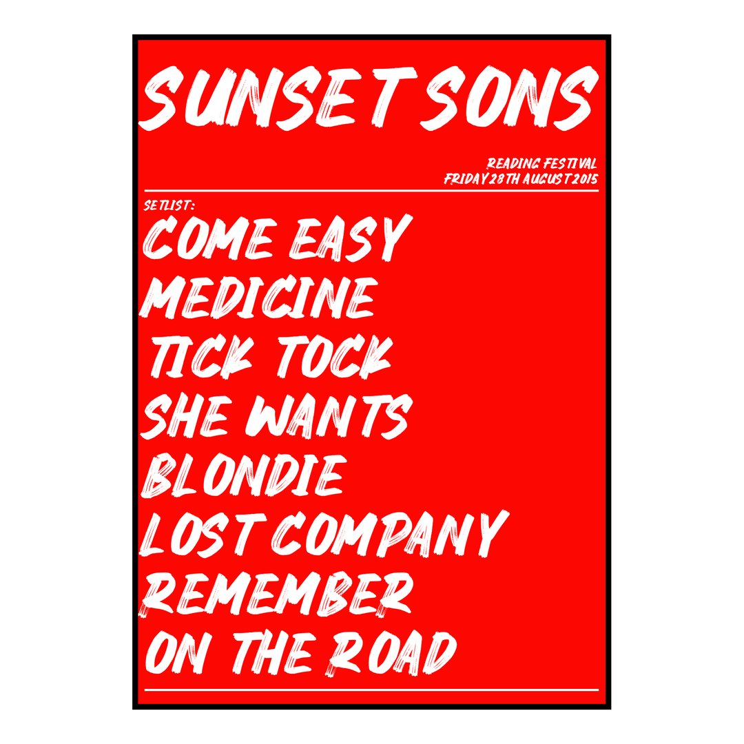 Sunset Sons Reading 28th August 2015 Setlist poster