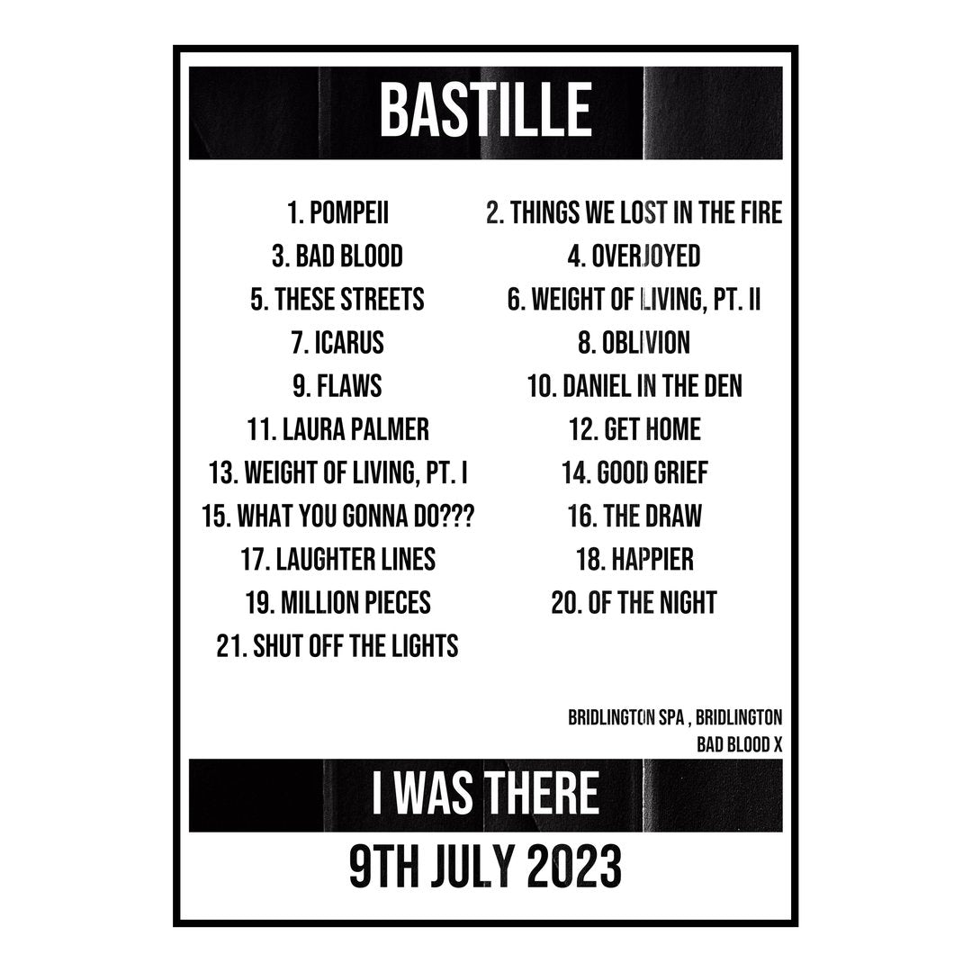 Bastille Bridlington 9th July 2023 Setlist poster