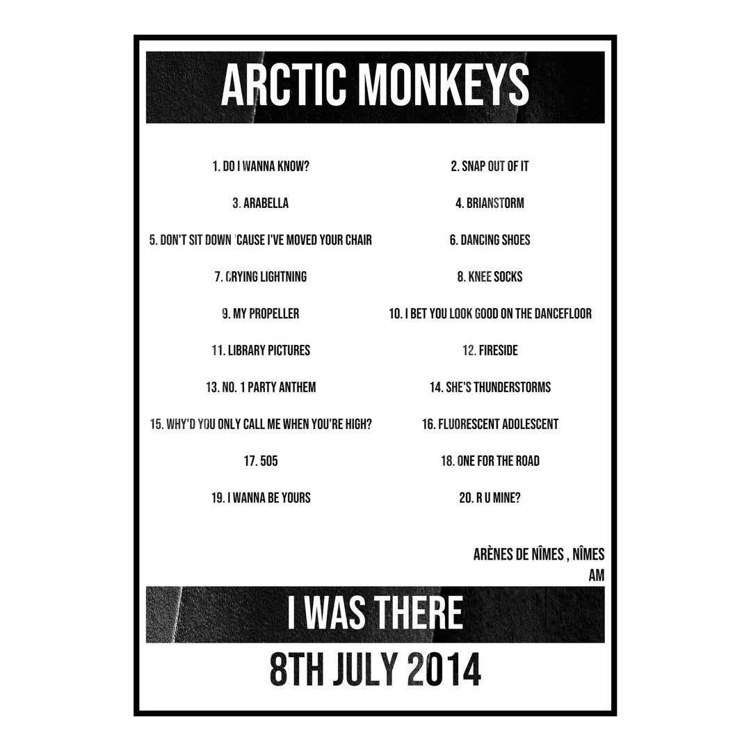 Arctic Monkeys Nîmes 8th July 2014 Setlist poster