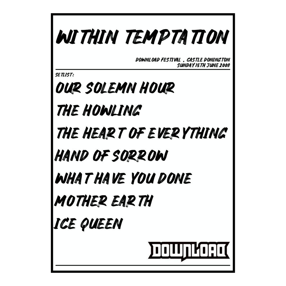Within Temptation Castle Donington 15th June 2008 Setlist poster