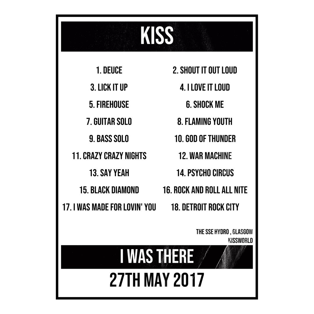 KISS Glasgow 27th May 2017 Setlist poster