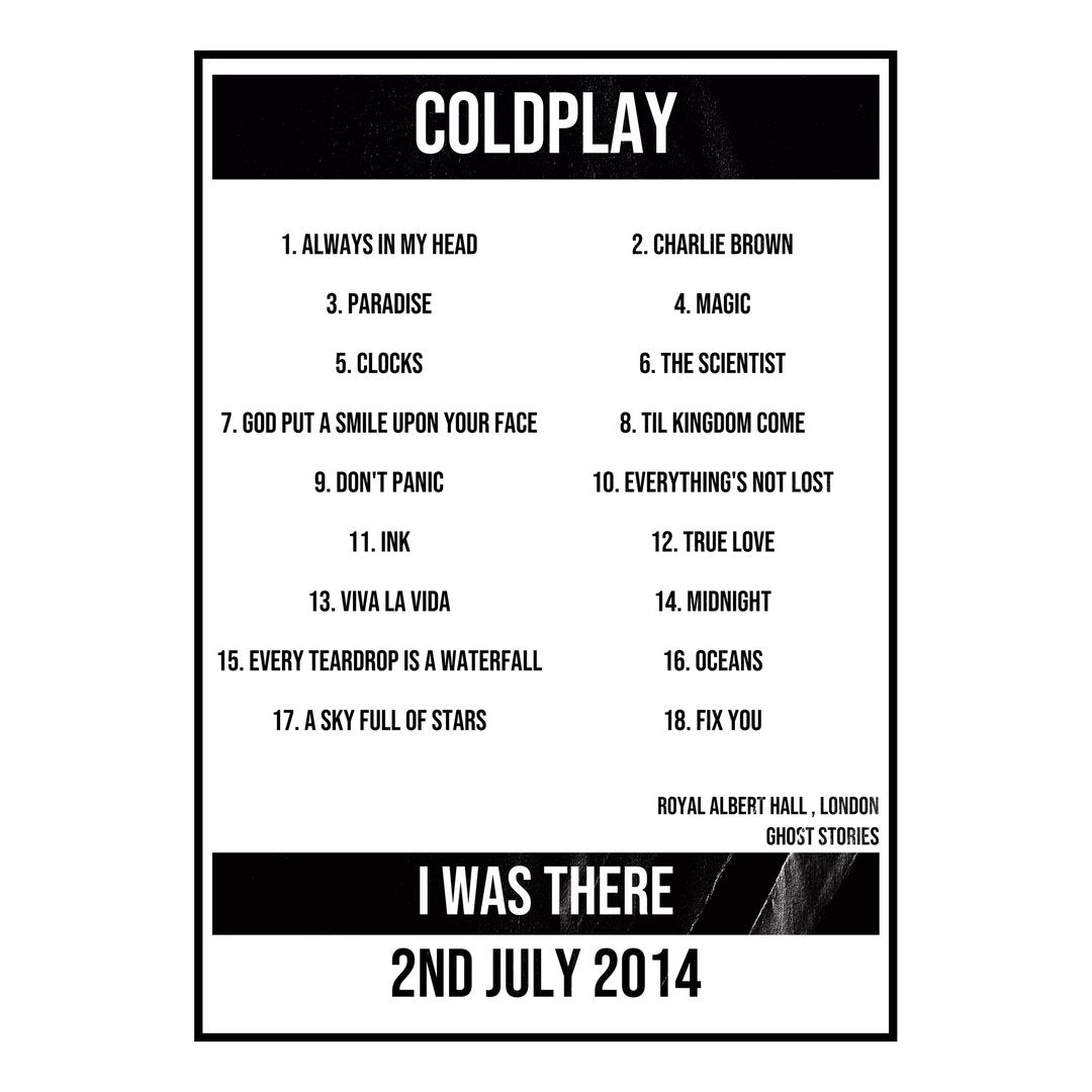 Coldplay London 2nd July 2014 Setlist poster