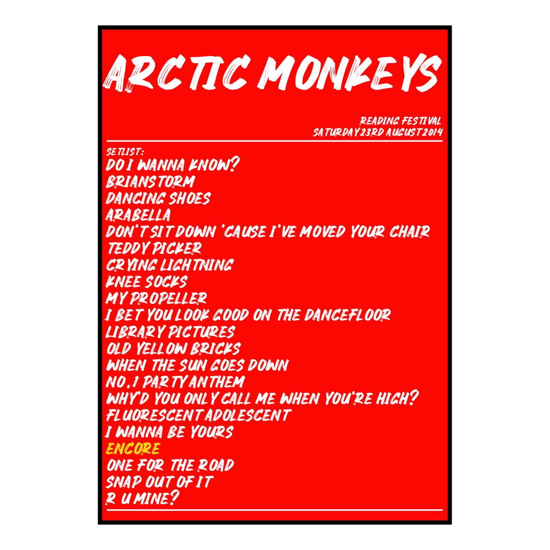 Arctic Monkeys Reading 23rd August 2014 Setlist poster