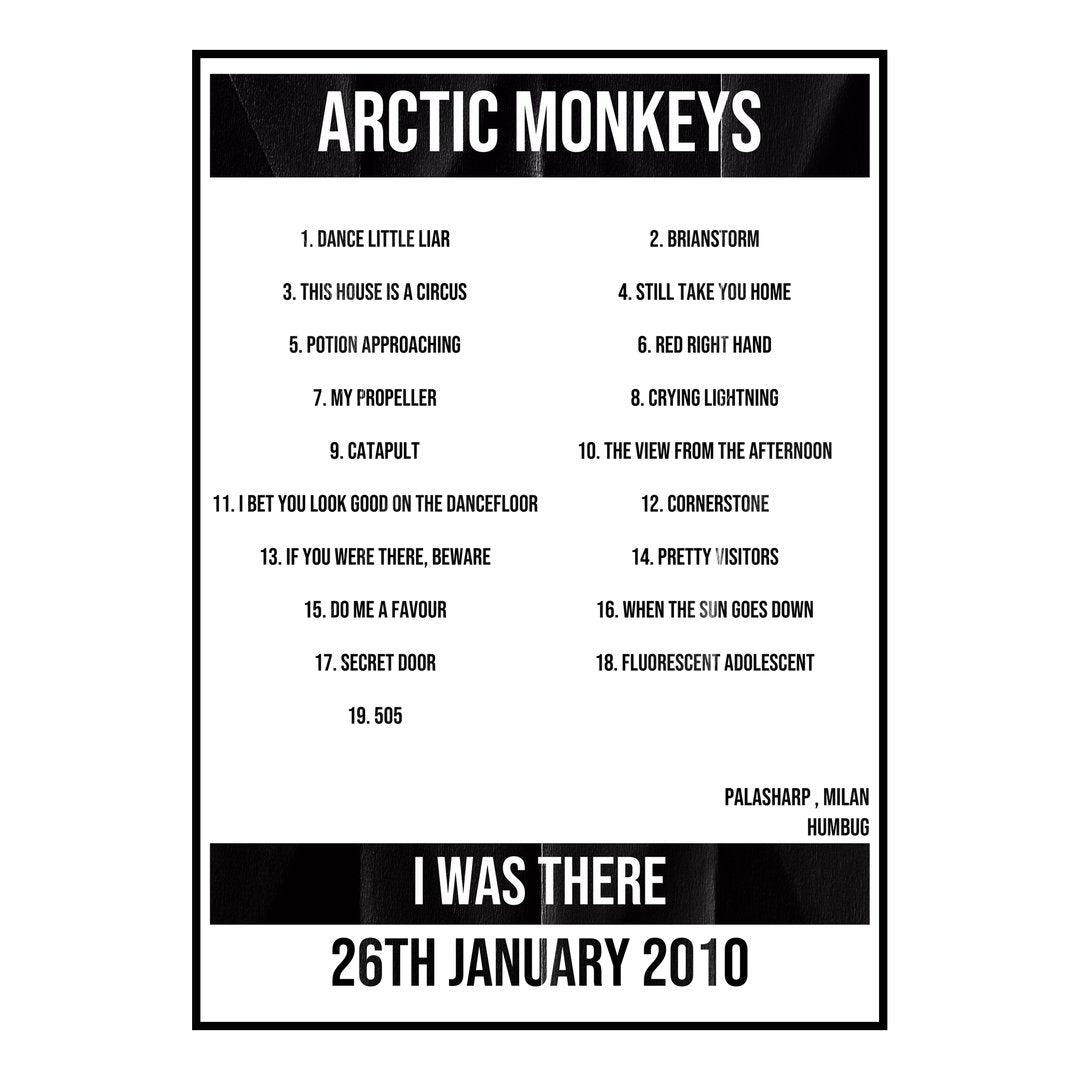 Arctic Monkeys Milan 26th January 2010 Setlist poster