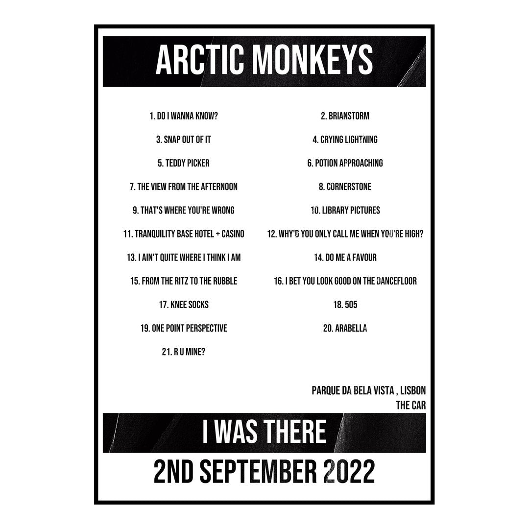 Arctic Monkeys Lisbon 2nd September 2022 Setlist poster