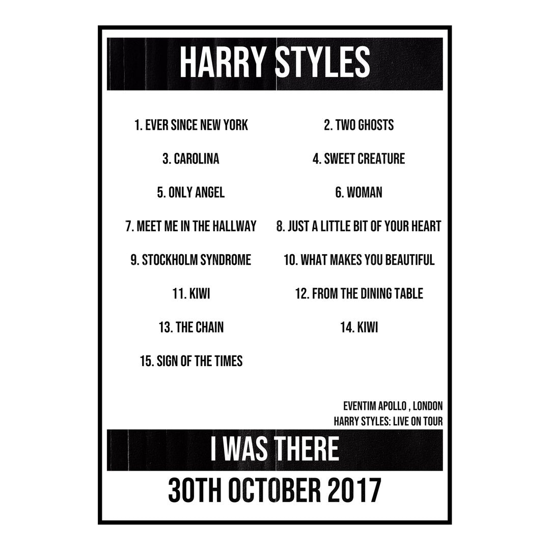 Harry Styles London 30th October 2017 Setlist poster