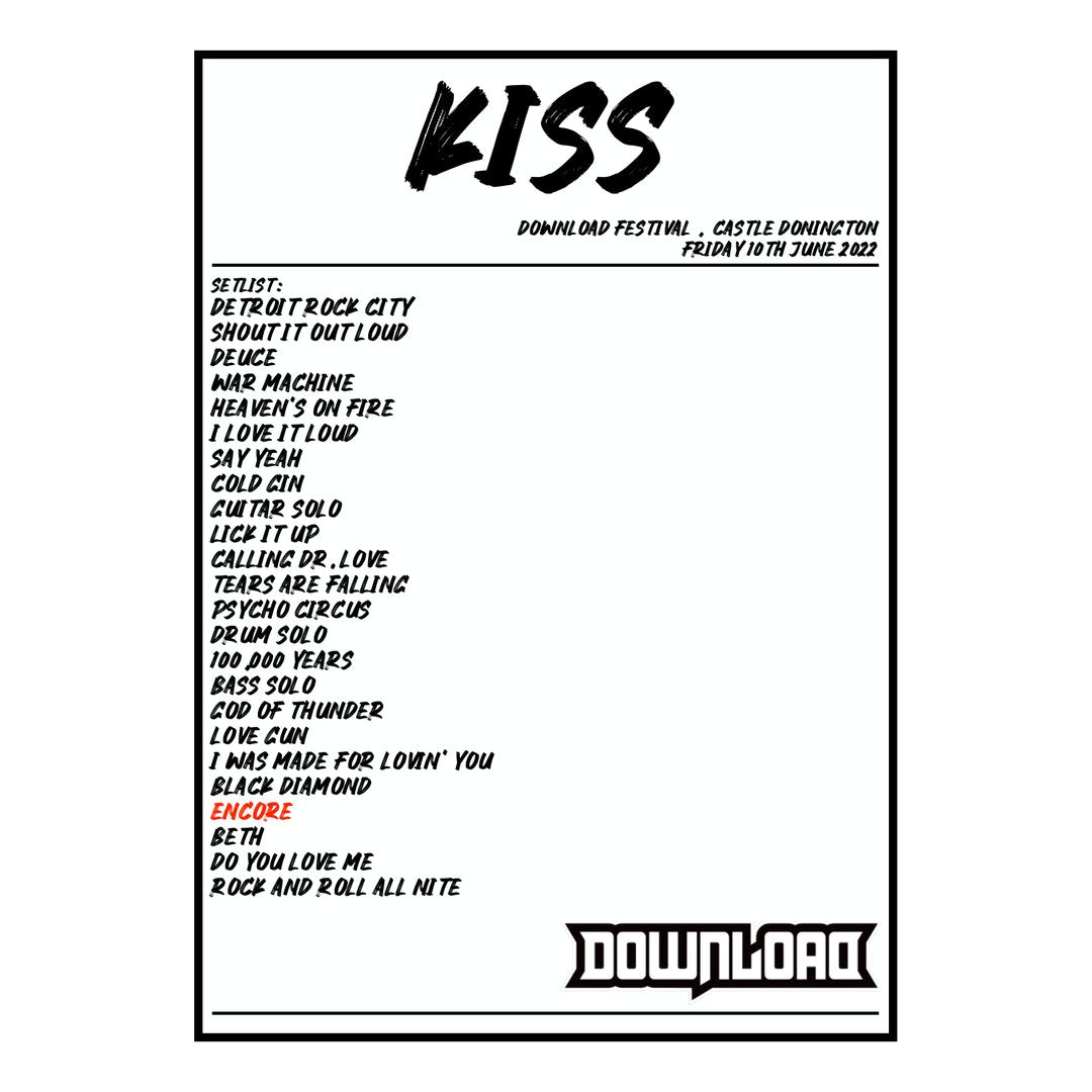 KISS Castle Donington 10th June 2022 Setlist poster