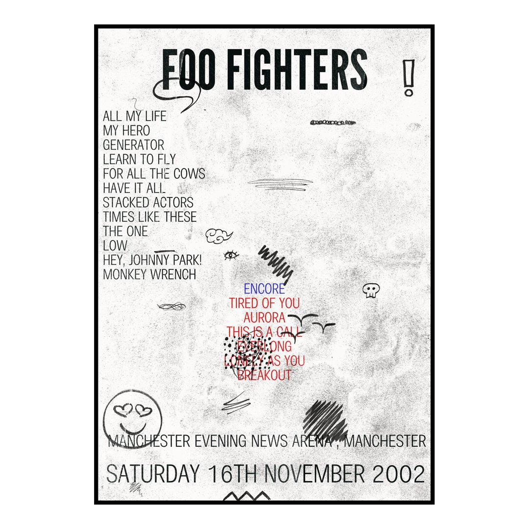 Foo Fighters Manchester 16th November 2002 Setlist poster