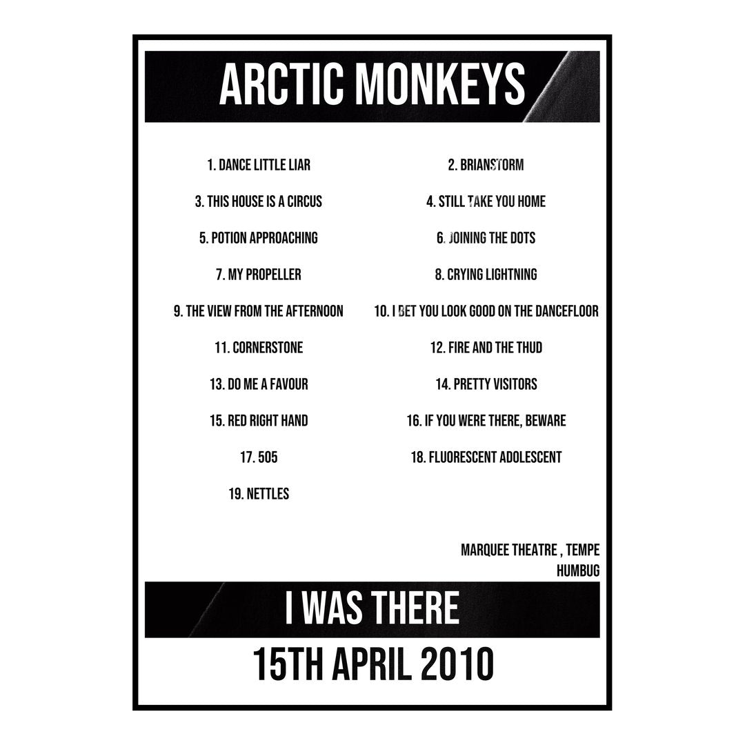 Arctic Monkeys Tempe 15th April 2010 Setlist poster