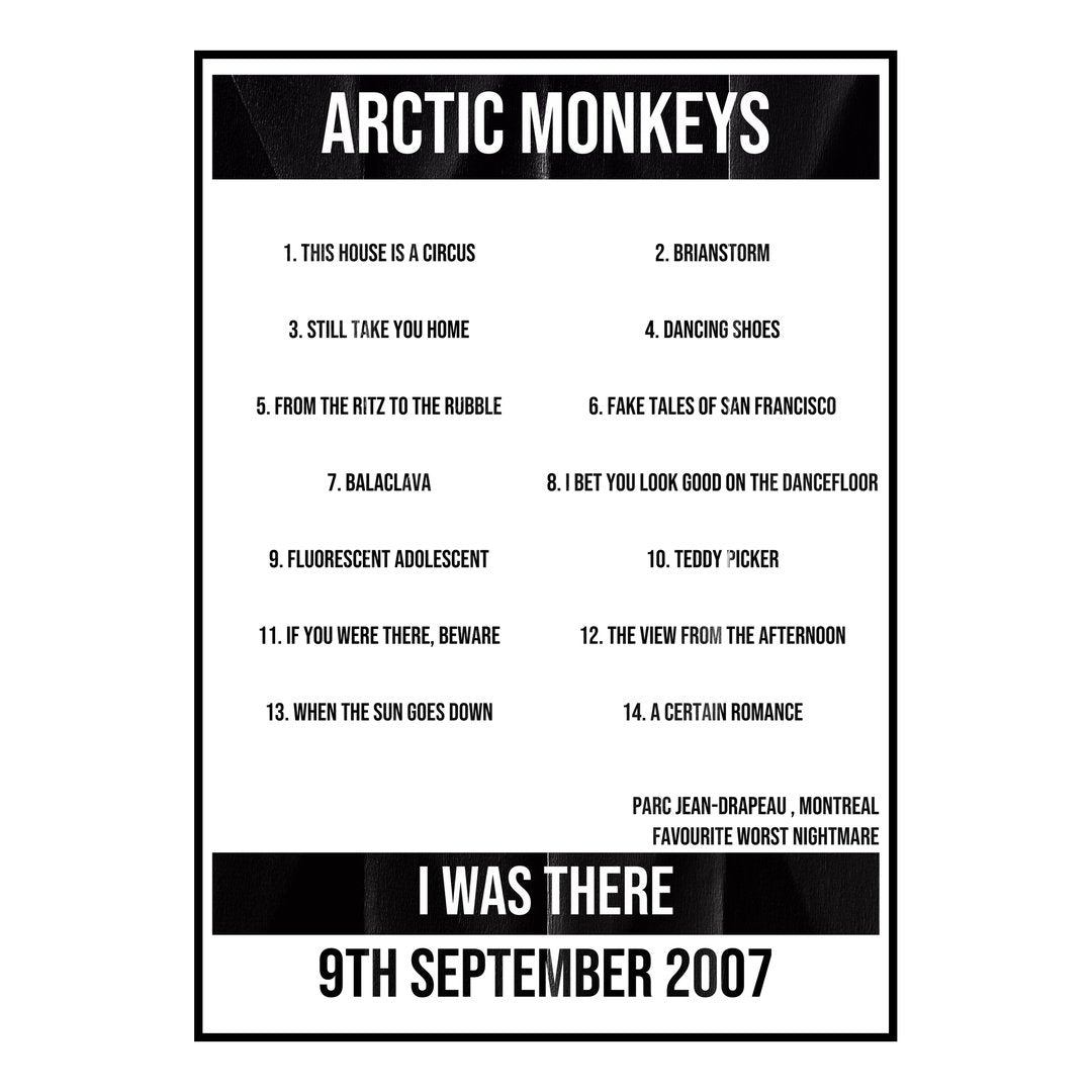 Arctic Monkeys Montreal 9th September 2007 Setlist poster