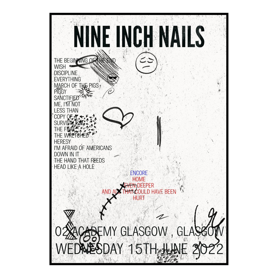 Nine Inch Nails Glasgow 15th June 2022 Setlist poster