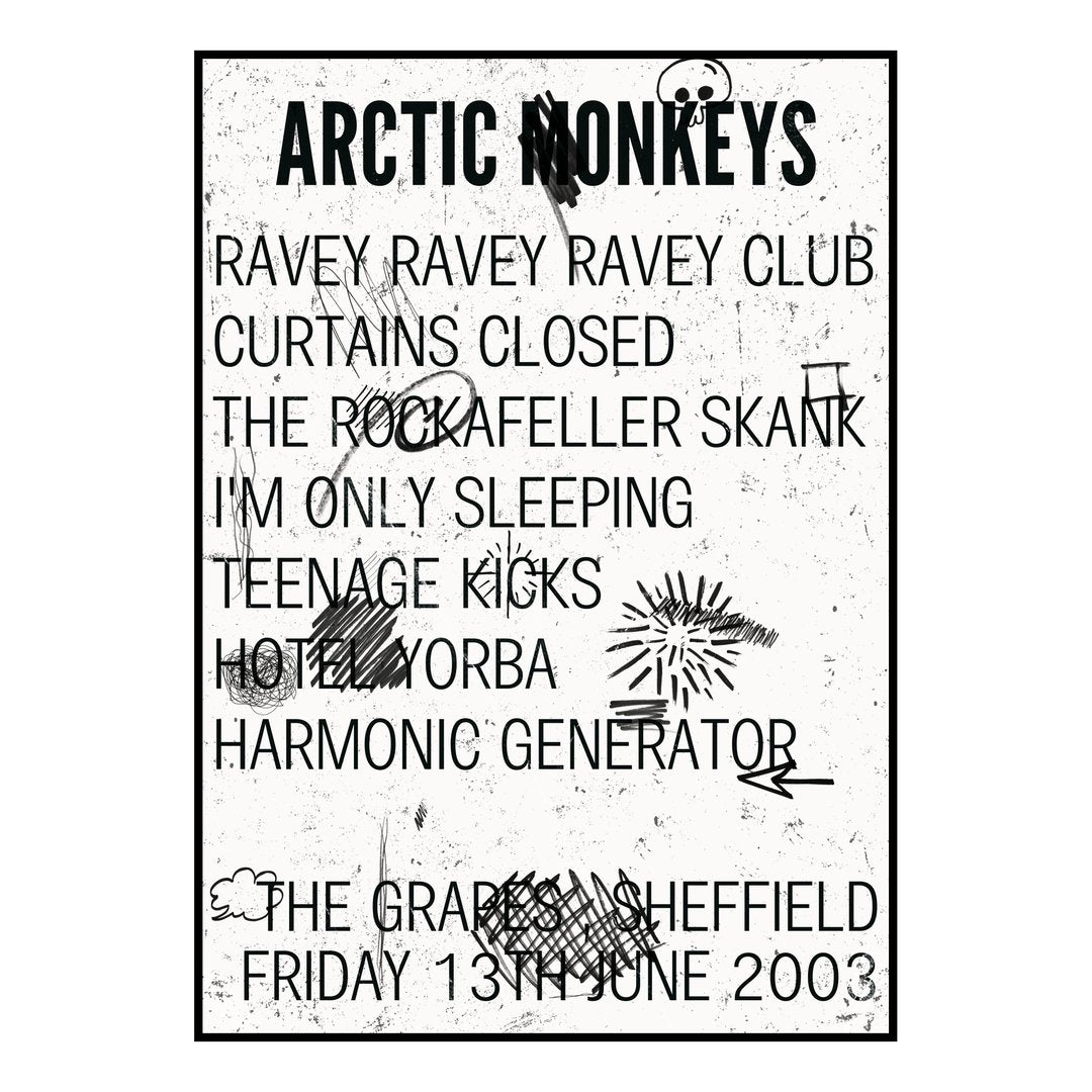 Arctic Monkeys Sheffield 13th June 2003 Setlist poster