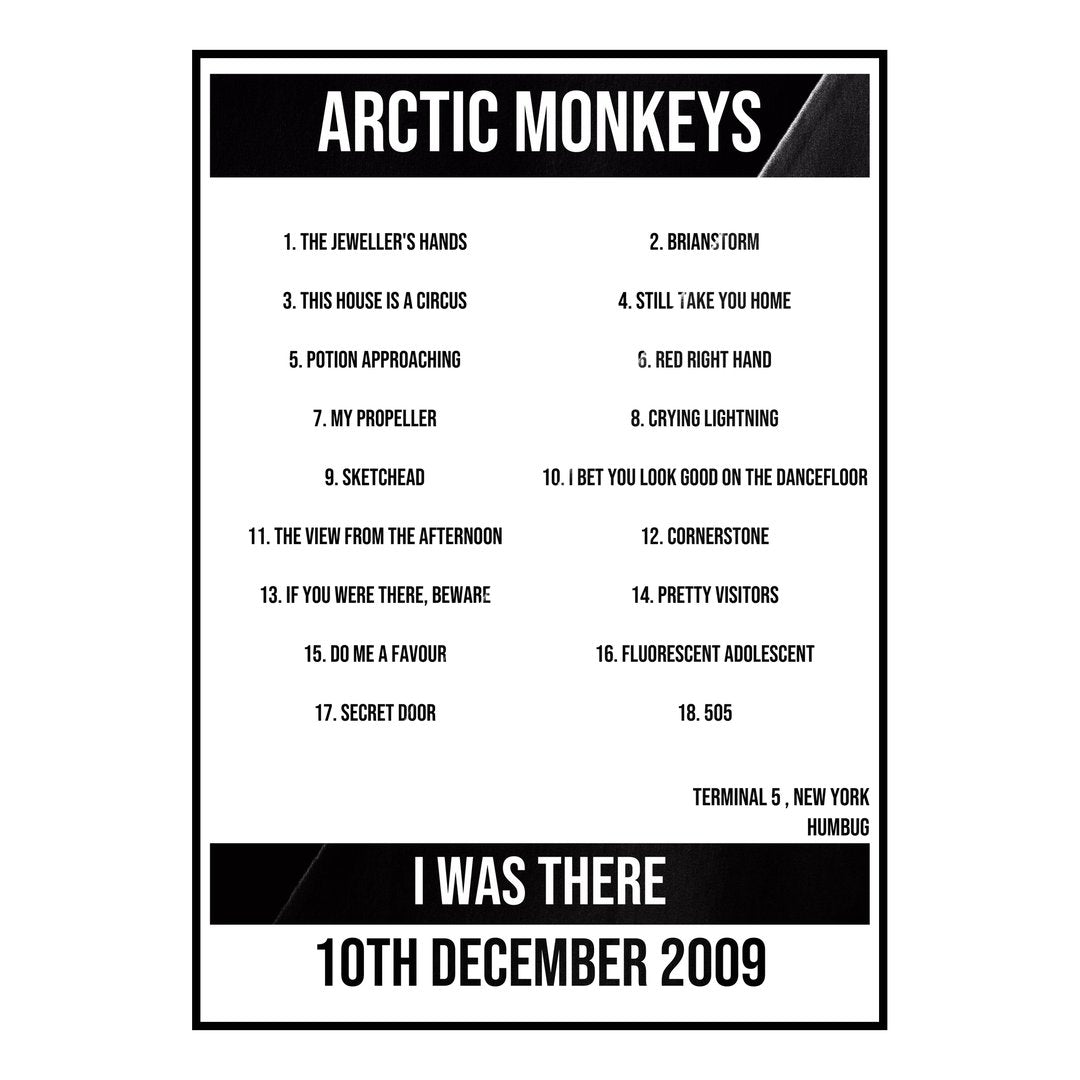 Arctic Monkeys New York 10th December 2009 Setlist poster