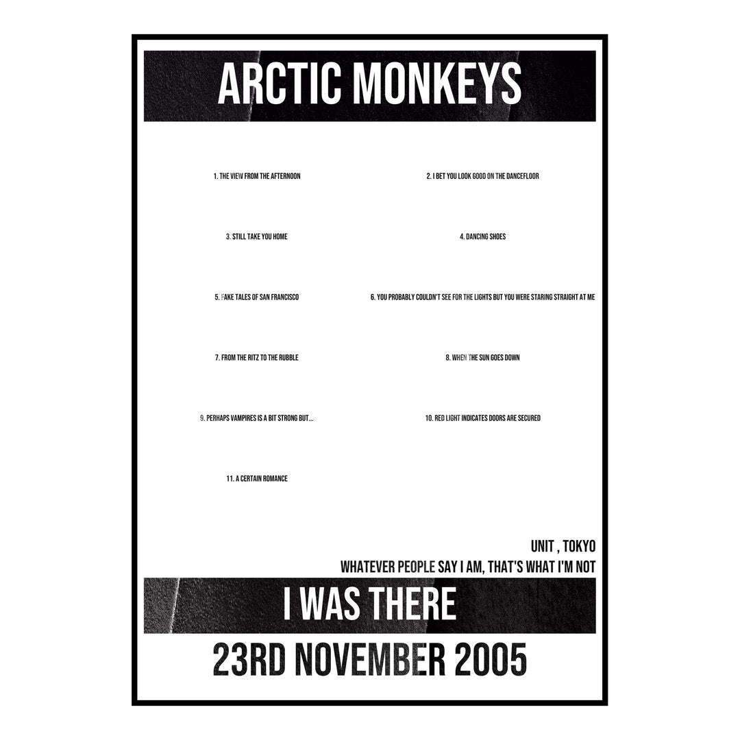 Arctic Monkeys Tokyo 23rd November 2005 Setlist poster