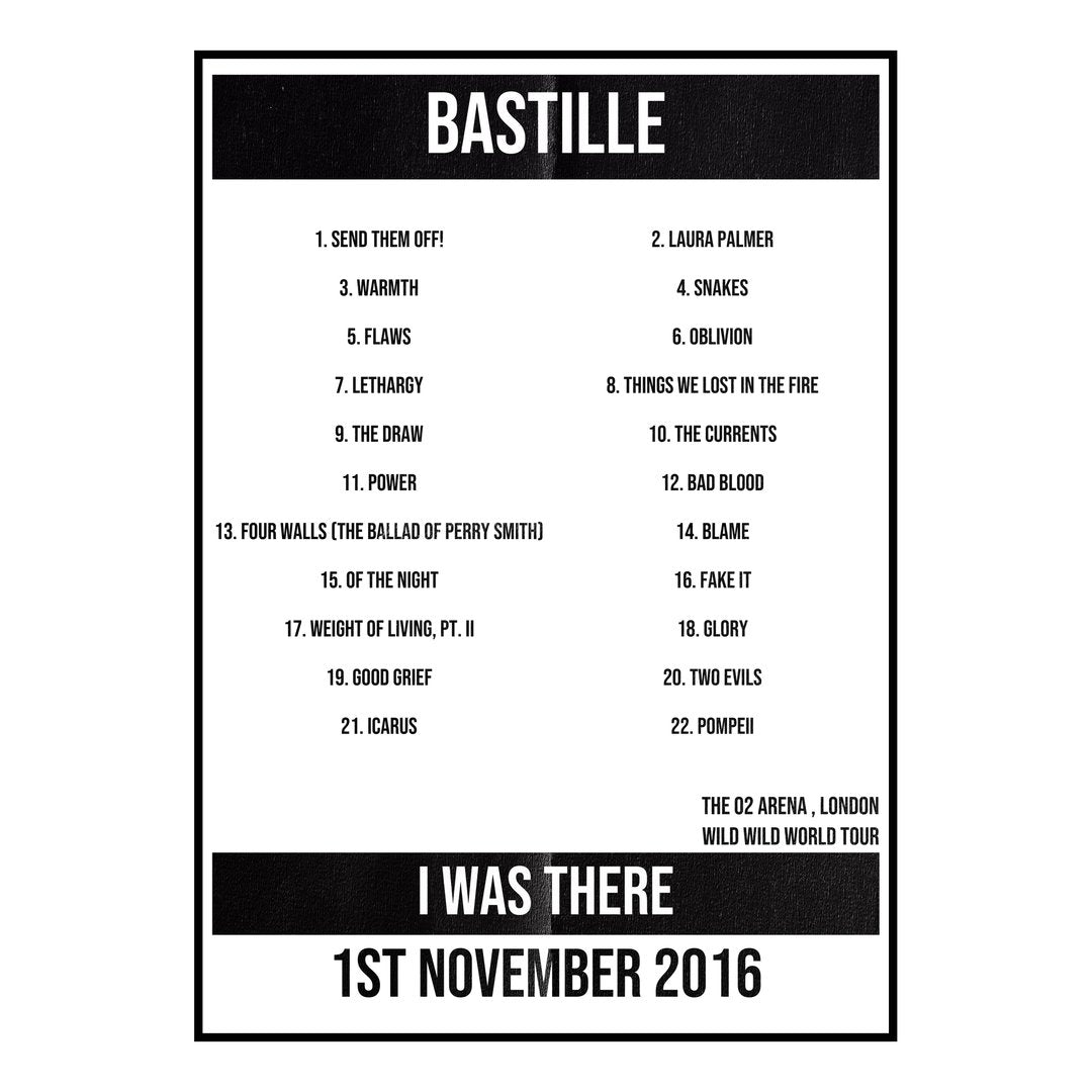 Bastille London 1st November 2016 Setlist poster