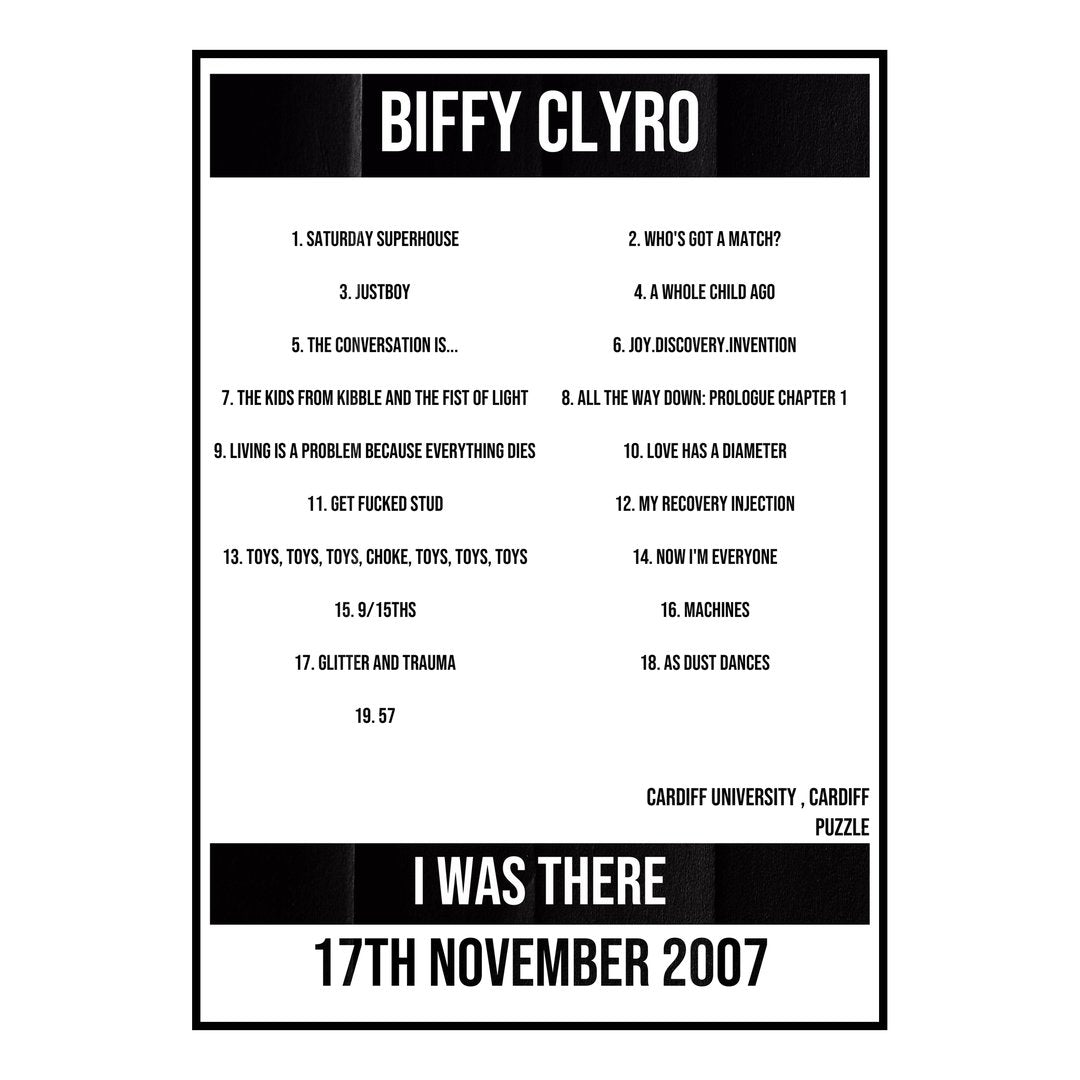 Biffy Clyro Cardiff 17th November 2007 Setlist poster