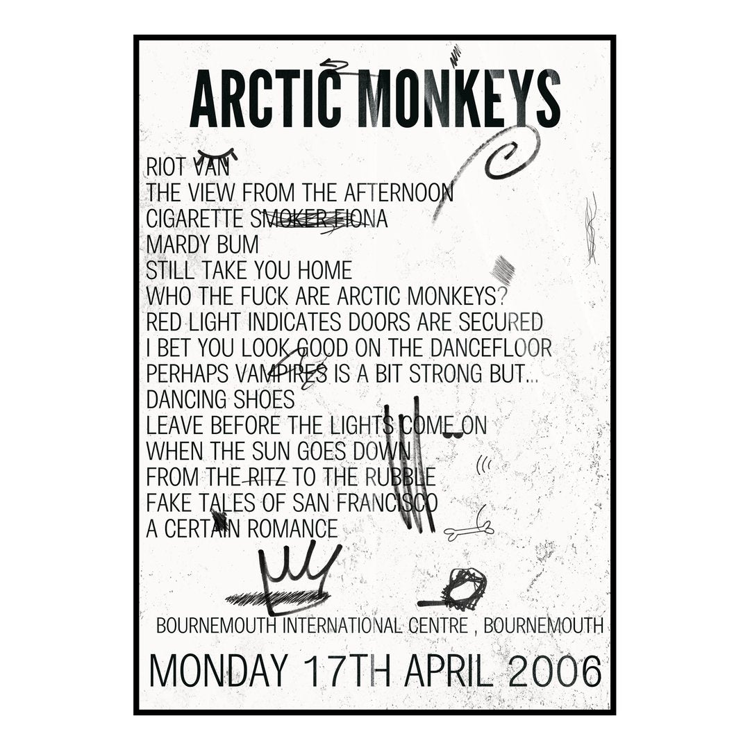 Arctic Monkeys Bournemouth 17th April 2006 Setlist poster