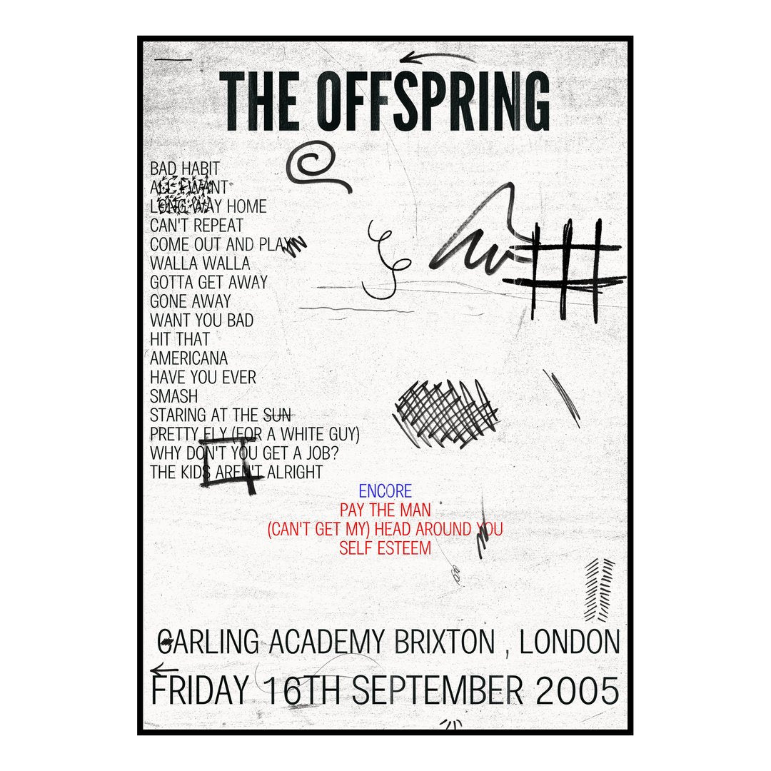 The Offspring London 16th September 2005 Setlist poster