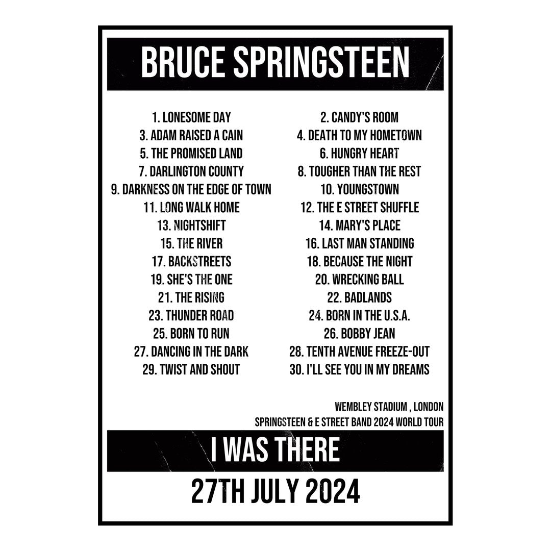 Bruce Springsteen London 27th July 2024 Setlist poster