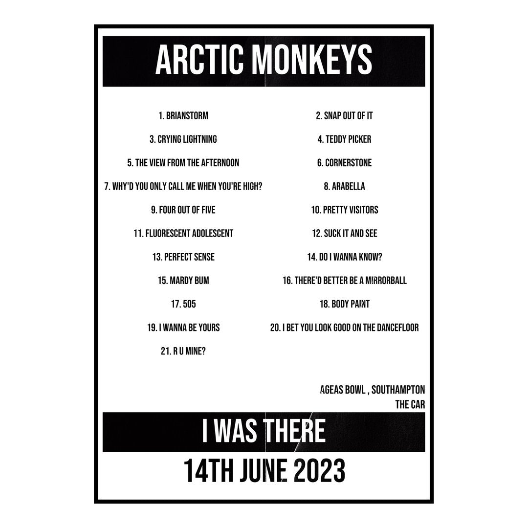 Arctic Monkeys Southampton 14th June 2023 Setlist poster