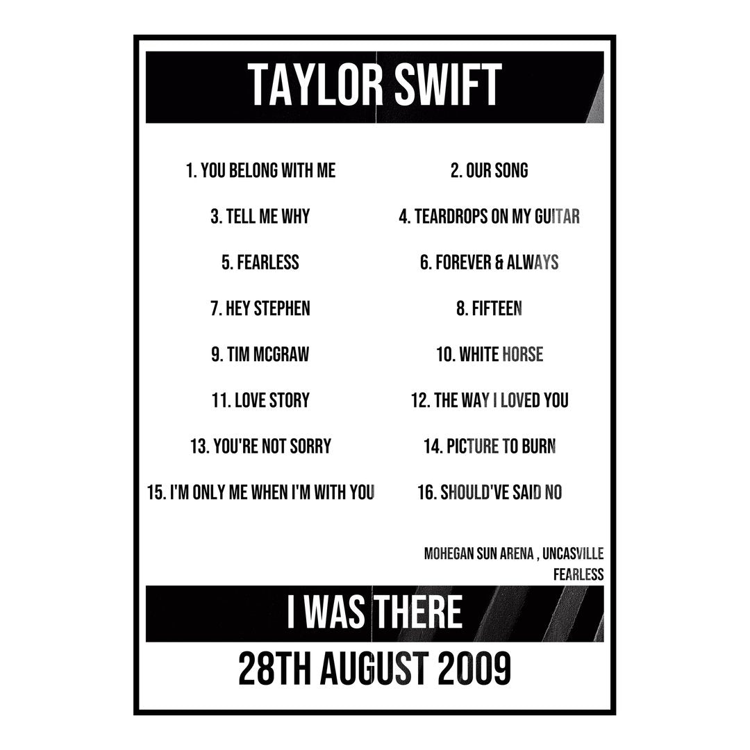 Taylor Swift Uncasville 28th August 2009 Setlist poster