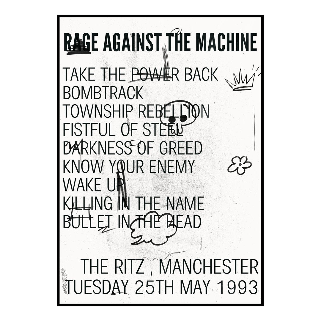 Rage Against the Machine Manchester 25th May 1993 Setlist poster