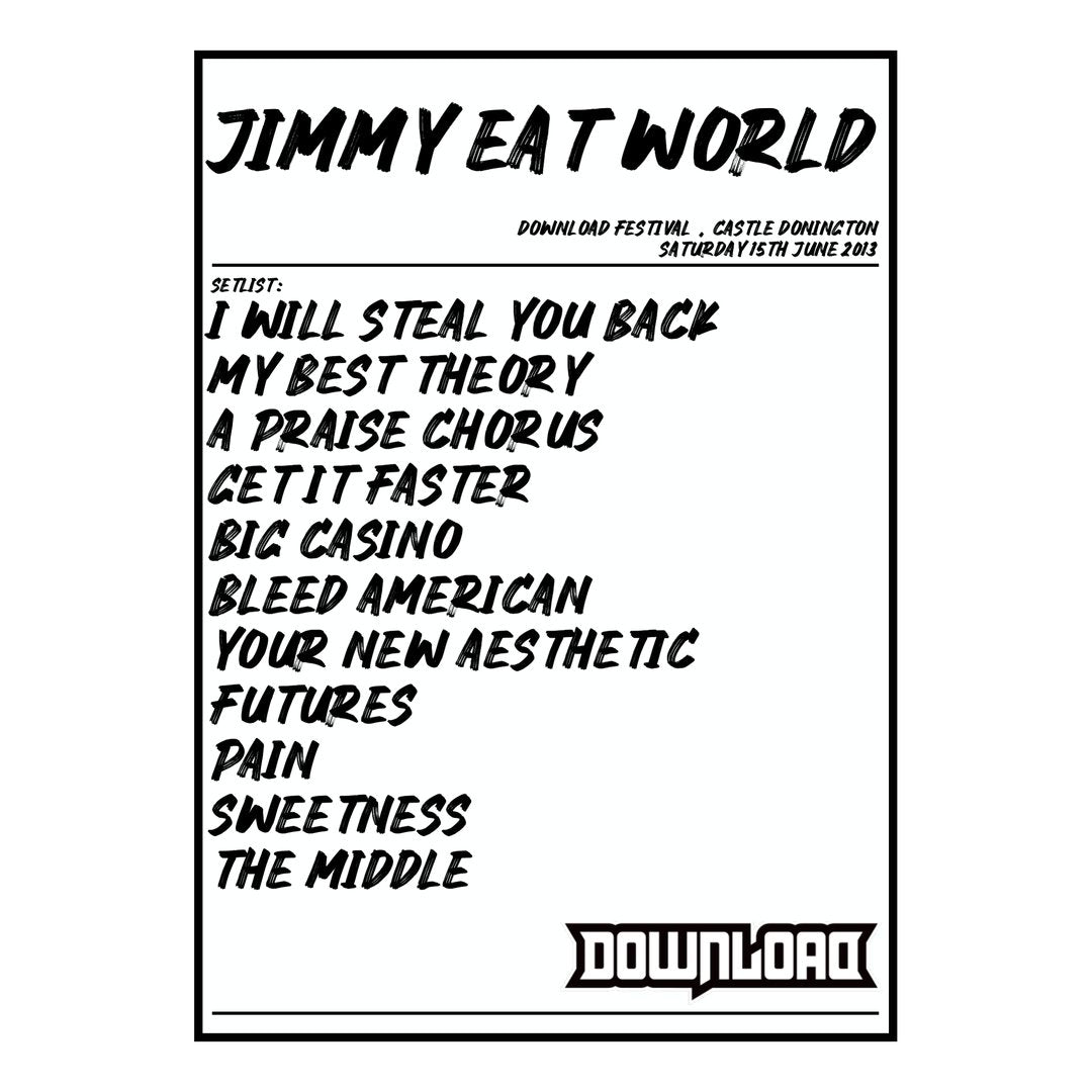 Jimmy Eat World Castle Donington 15th June 2013 Setlist poster