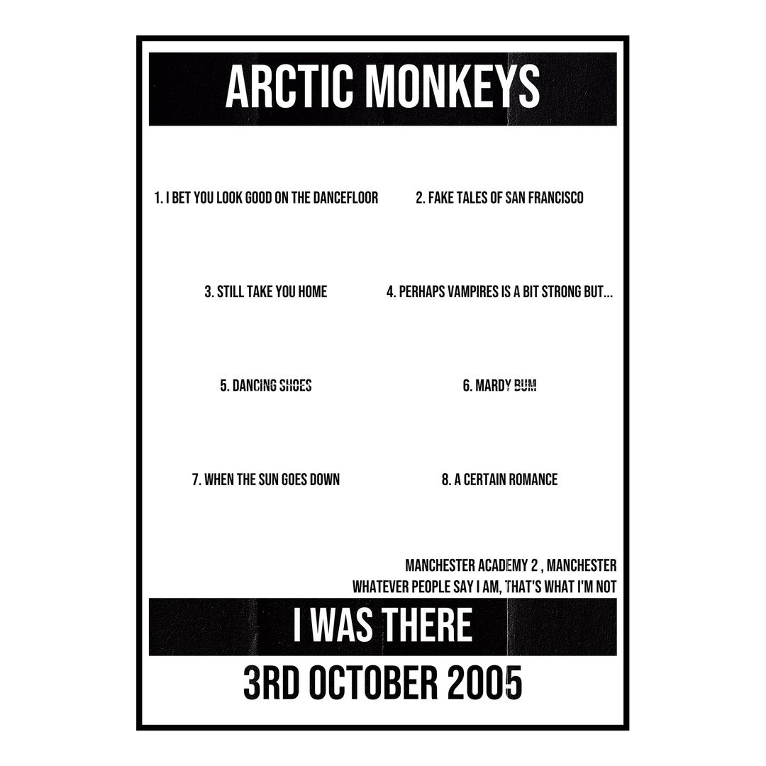 Arctic Monkeys Manchester 3rd October 2005 Setlist poster