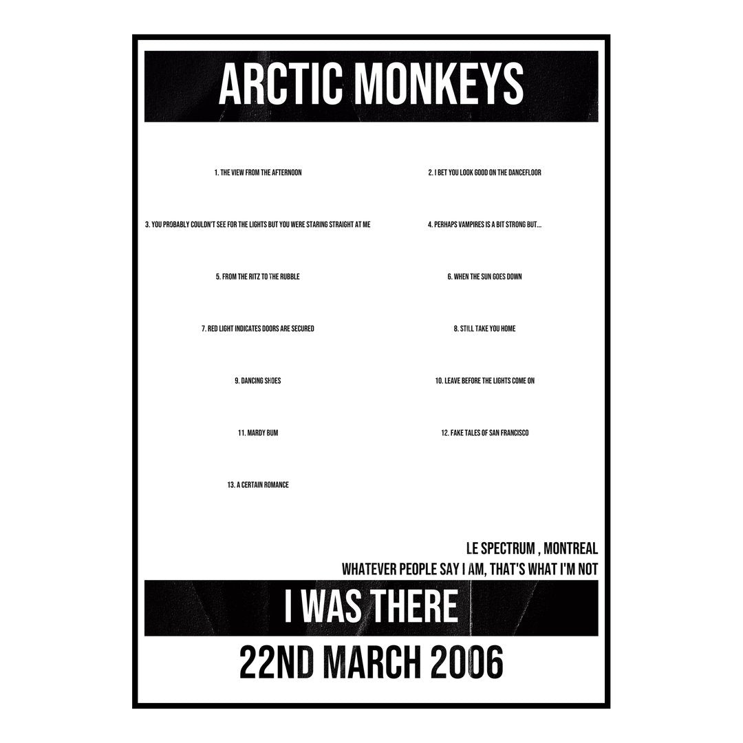 Arctic Monkeys Montreal 22nd March 2006 Setlist poster