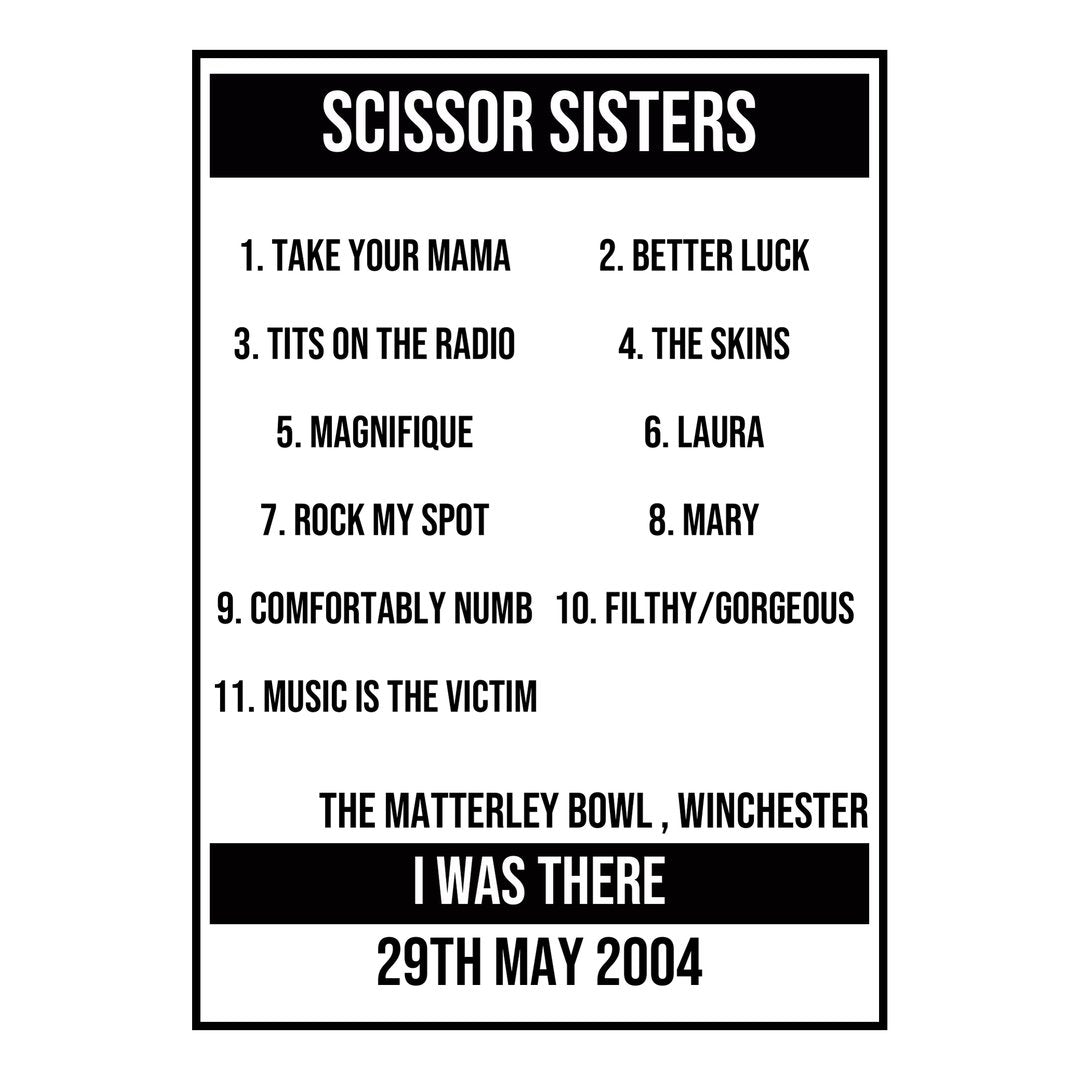 A Setlist Poster Featuring Scissor Sisters Gig from Winchester in 2004