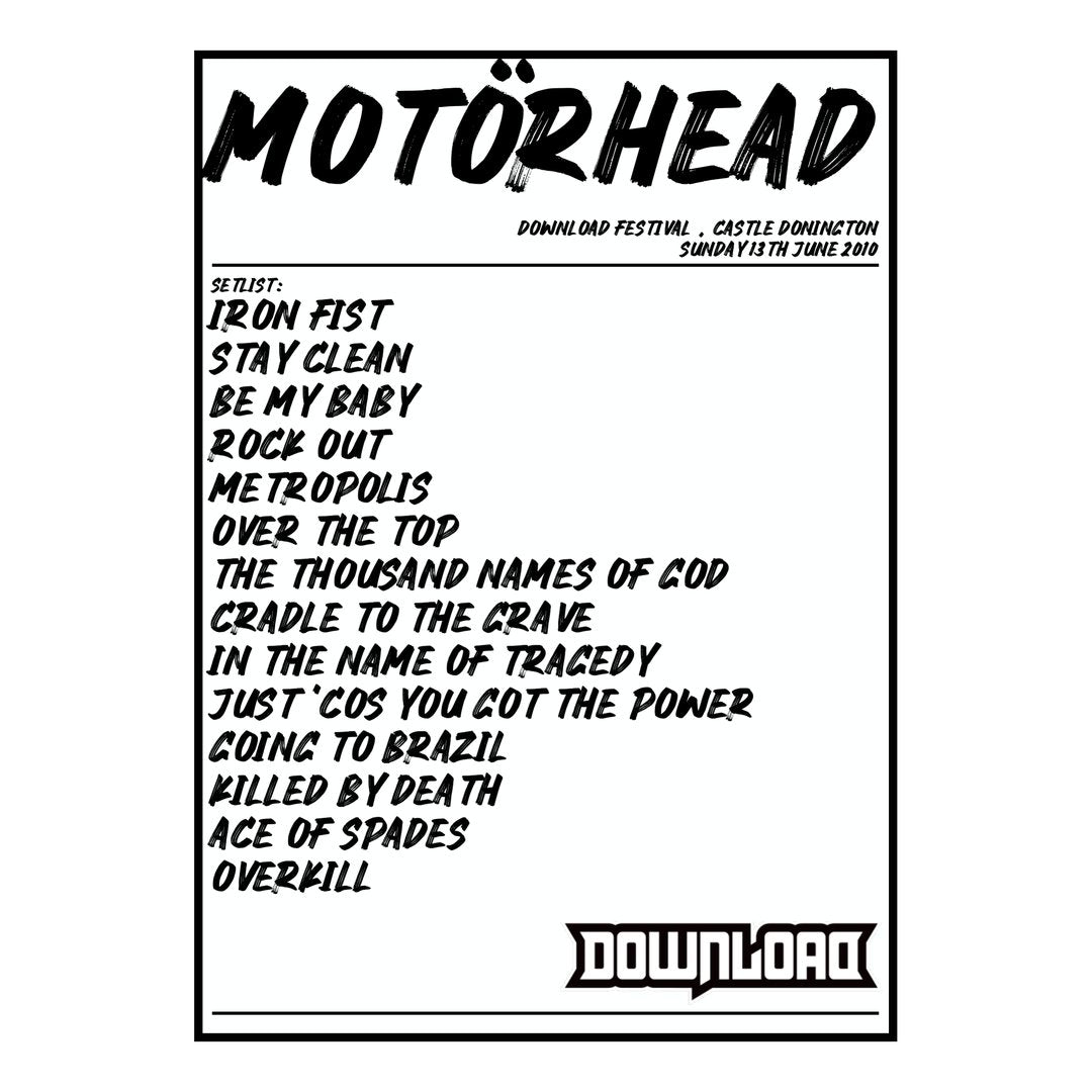 Motörhead Castle Donington 13th June 2010 Setlist poster