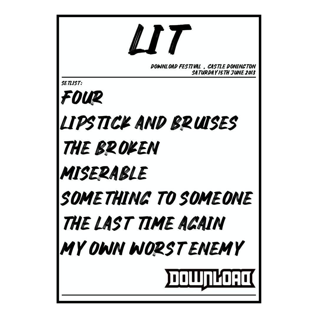 Lit Castle Donington 15th June 2013 Setlist poster