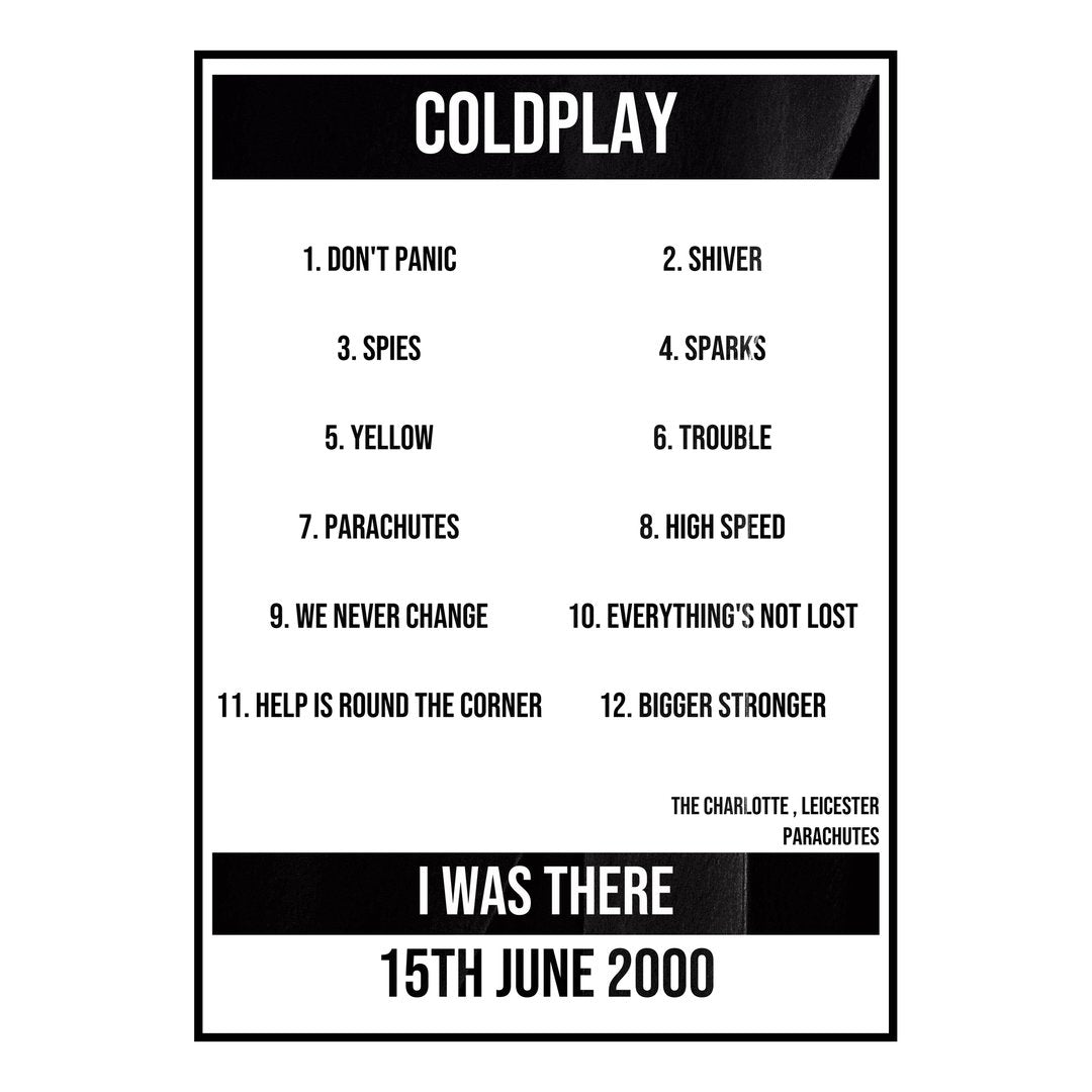 Coldplay Leicester 15th June 2000 Setlist poster