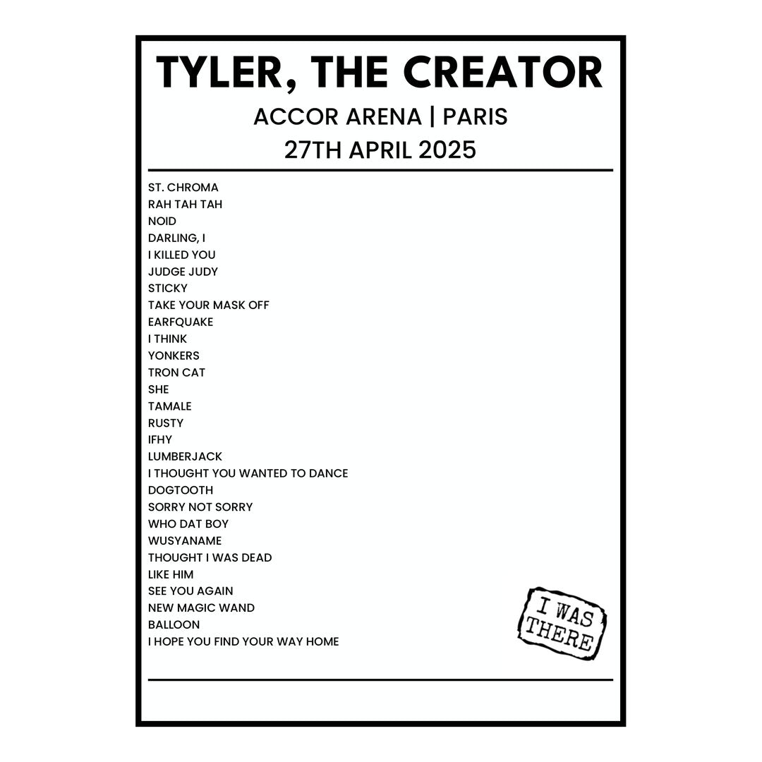 Tyler, The Creator Paris 27th April 2025 Setlist poster