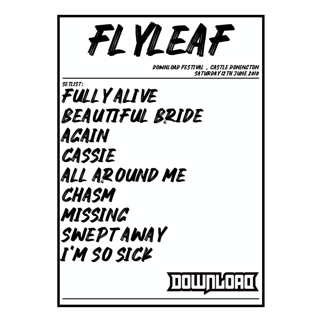 Flyleaf Castle Donington 12th June 2010 Setlist poster
