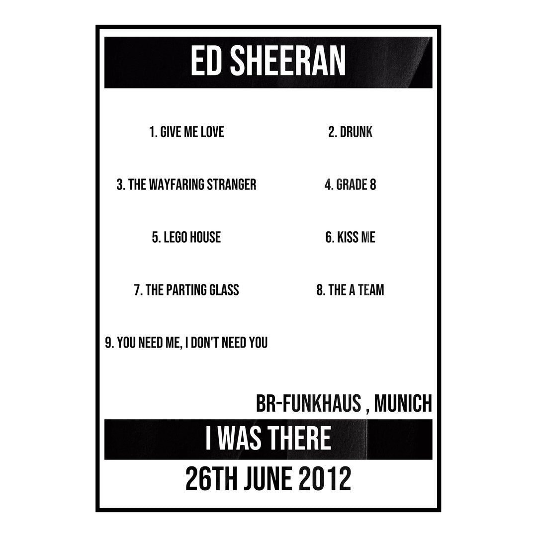 Ed Sheeran Munich 26th June 2012 Setlist poster