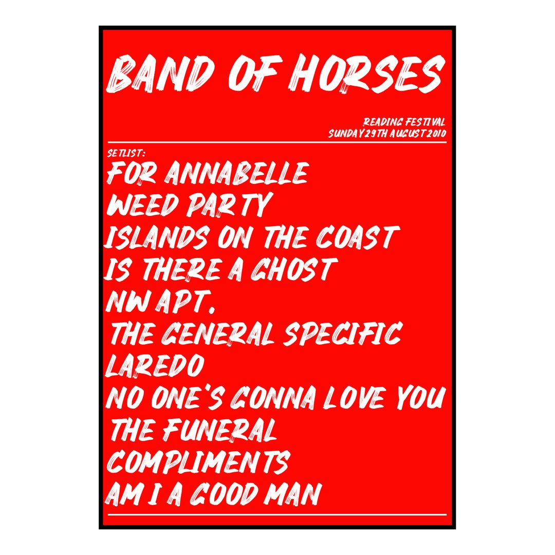 Band of Horses Reading 29th August 2010 Setlist poster