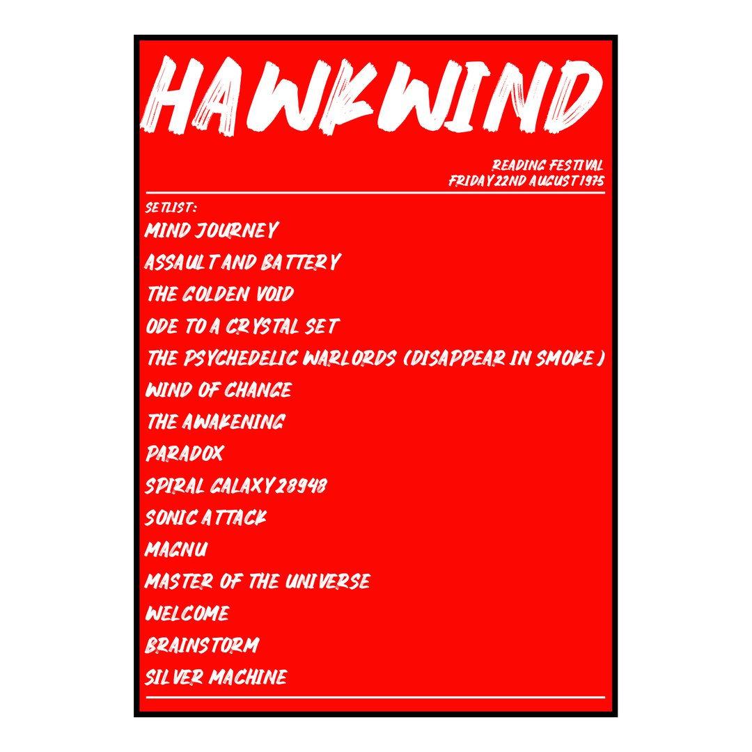 Hawkwind Reading 22nd August 1975 Setlist poster
