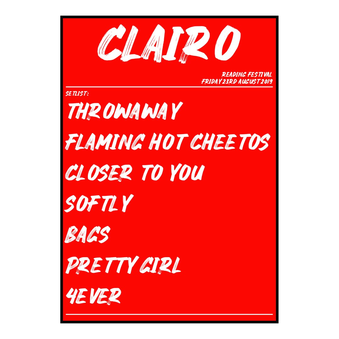 Clairo Reading 23rd August 2019 Setlist poster