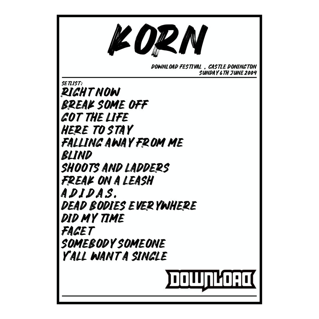 Korn Castle Donington 6th June 2004 Setlist poster